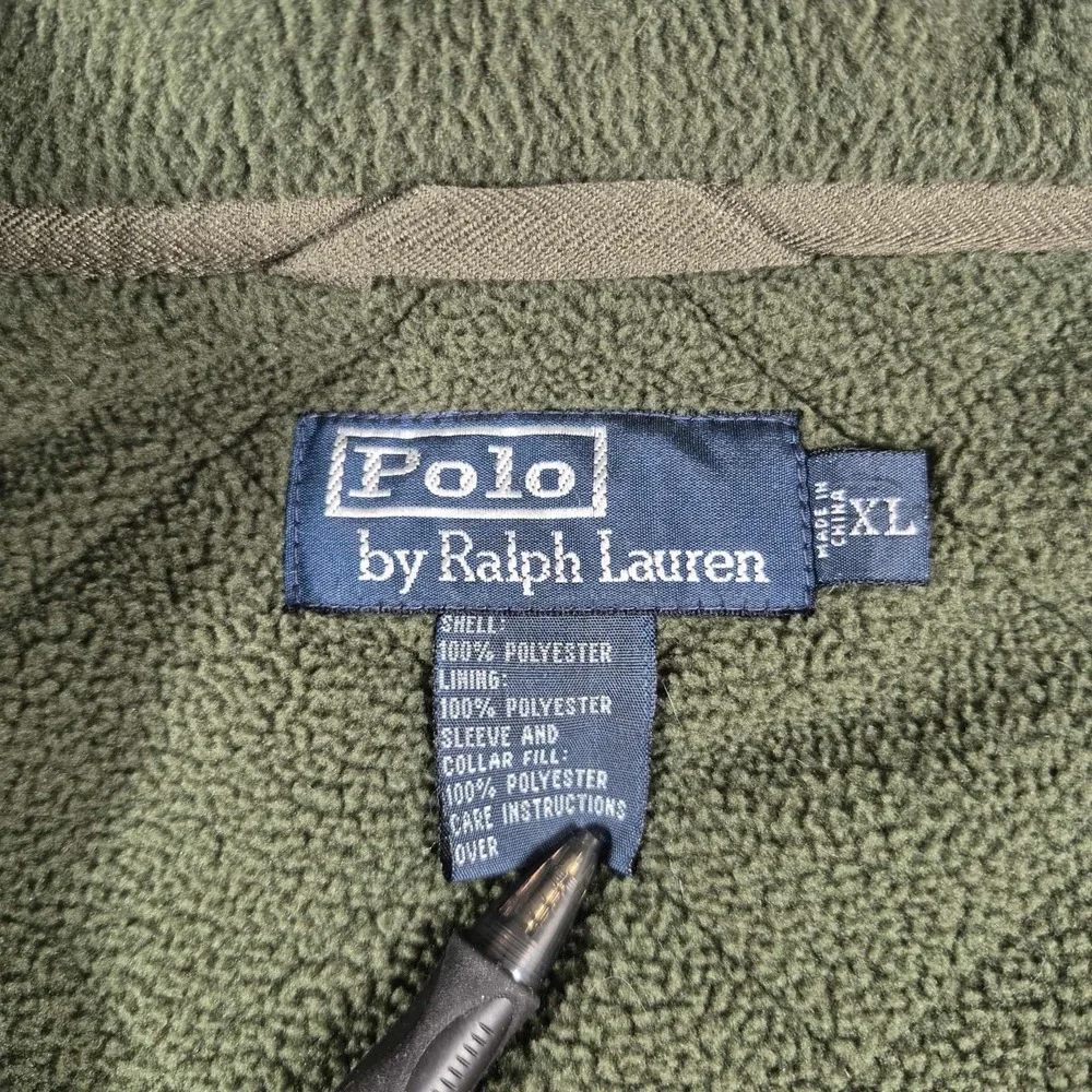 Vintage Polo Ralph Lauren Quilted Jacket Men's XL Olive Green Fleece Full Zip‎